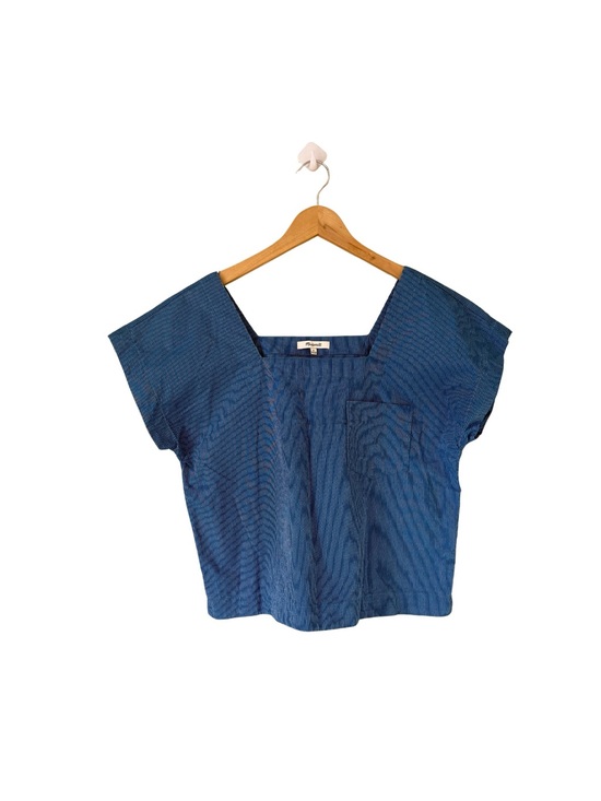 Madewell Tops - Madewell - Blue Pinstripe Square Neck Cap Sleeve Top Size Medium